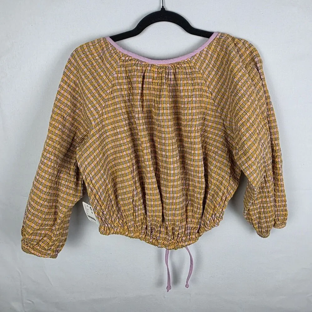NWT Free-est Free People Clara Plaid Top Bubble Size Extra Small Beachy Crinkle‎